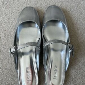 J. Crew Factory Silver Metallic Mary Jane Mules